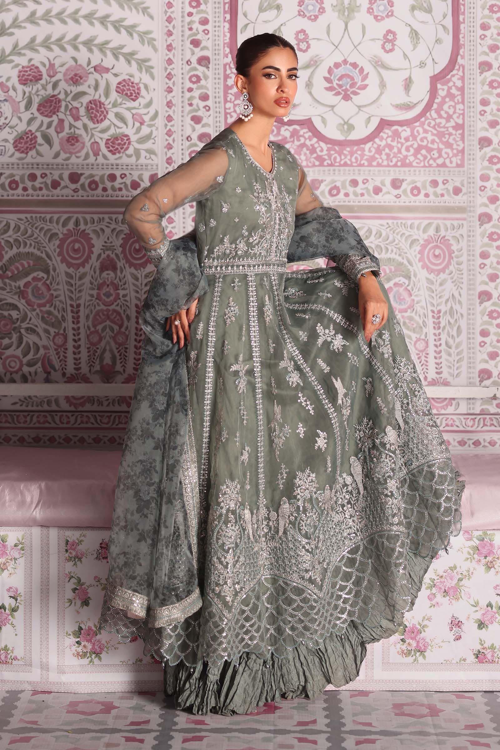 SF-W25-34 Maria b Luxury Pret Grey Embroidered Organza Dress