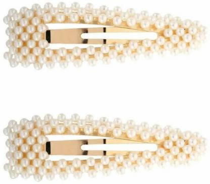 Pair of Fancy Pearl Hair Clips and Pearl Hair Accessories for Women Girls  and Kids - White