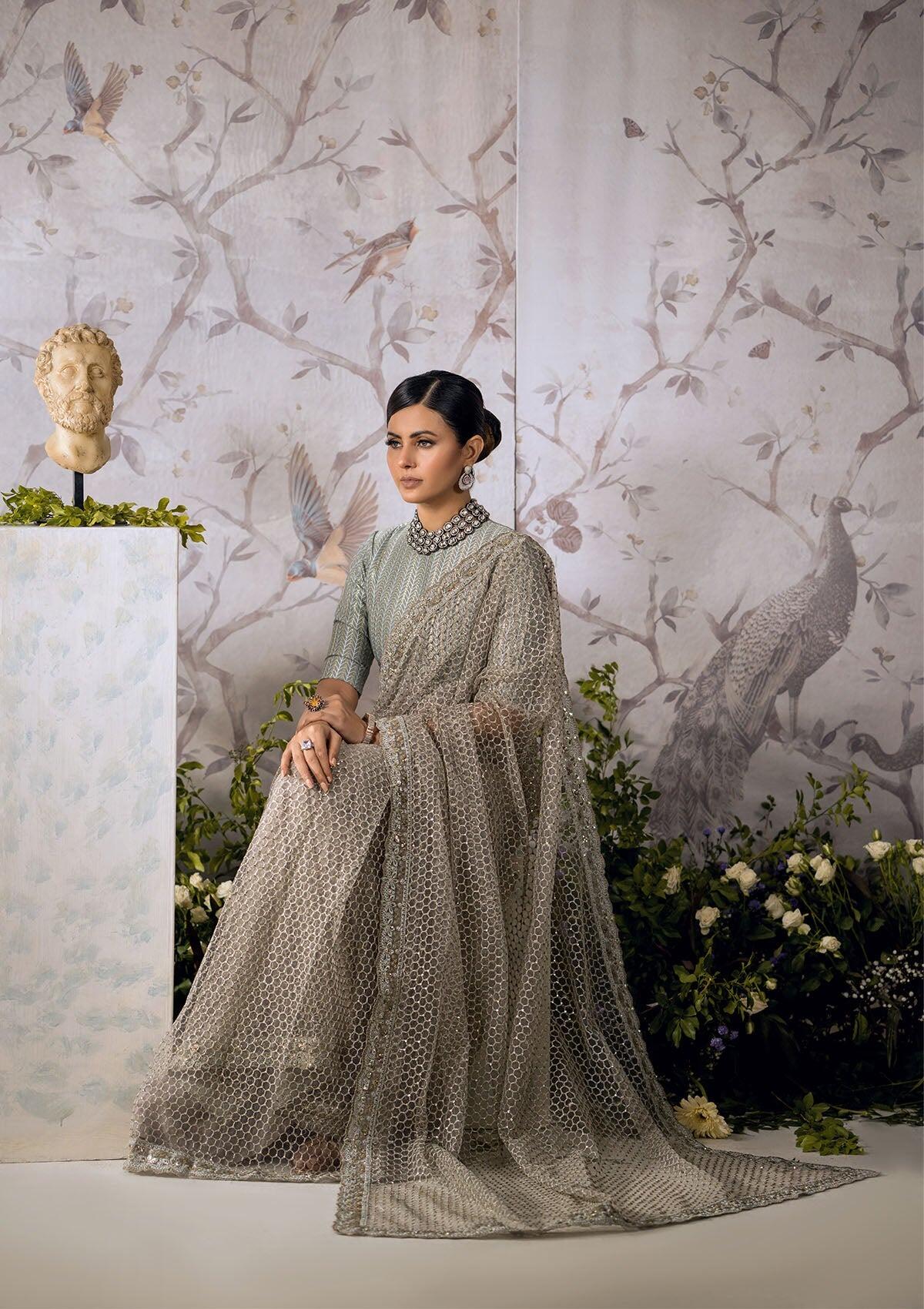 LOOK 03 AIK ATELIER EMBROIDERED GREY TULLE NET SAREE LUXURY COLLECTION