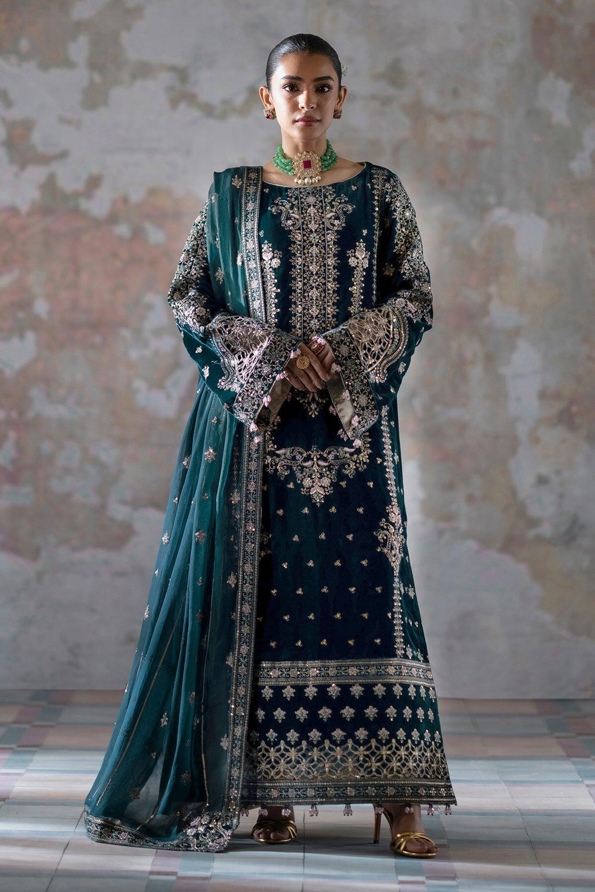 Meher Saanjh Emaan Adeel Luxury Velvet Embroidered Partywear Dress