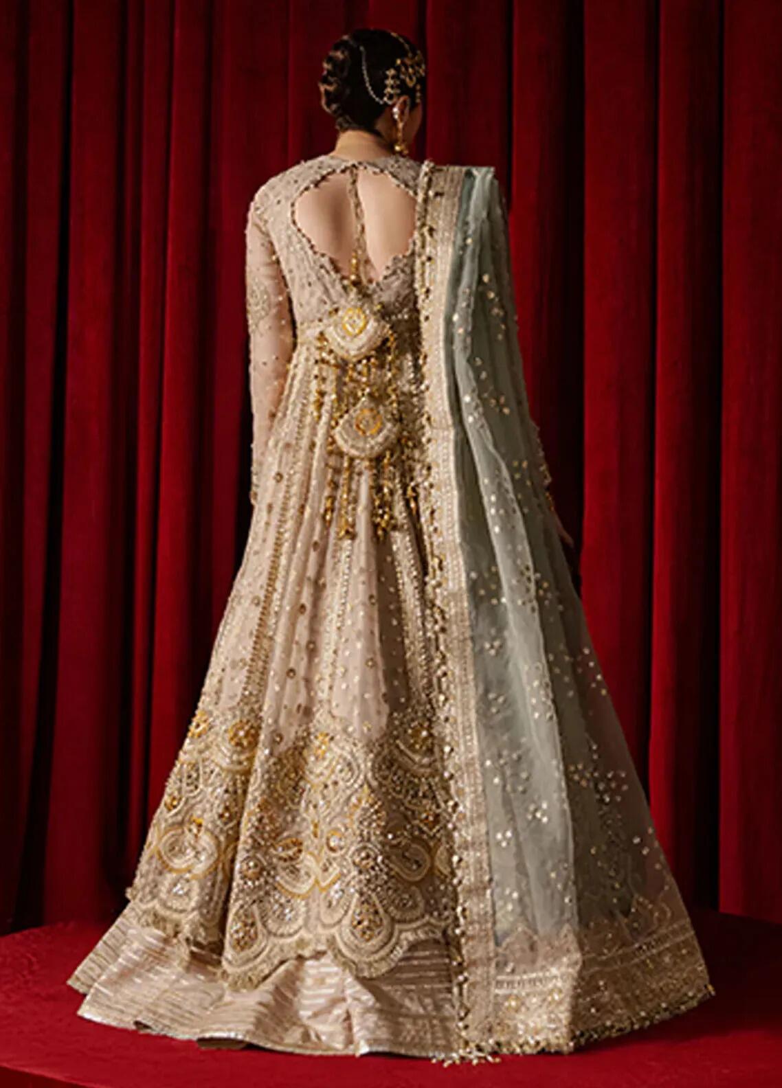 Azmat Ranjha Shabnami Mohsin Naveed Ranjha Embroidered Pale Beige Organza Suit