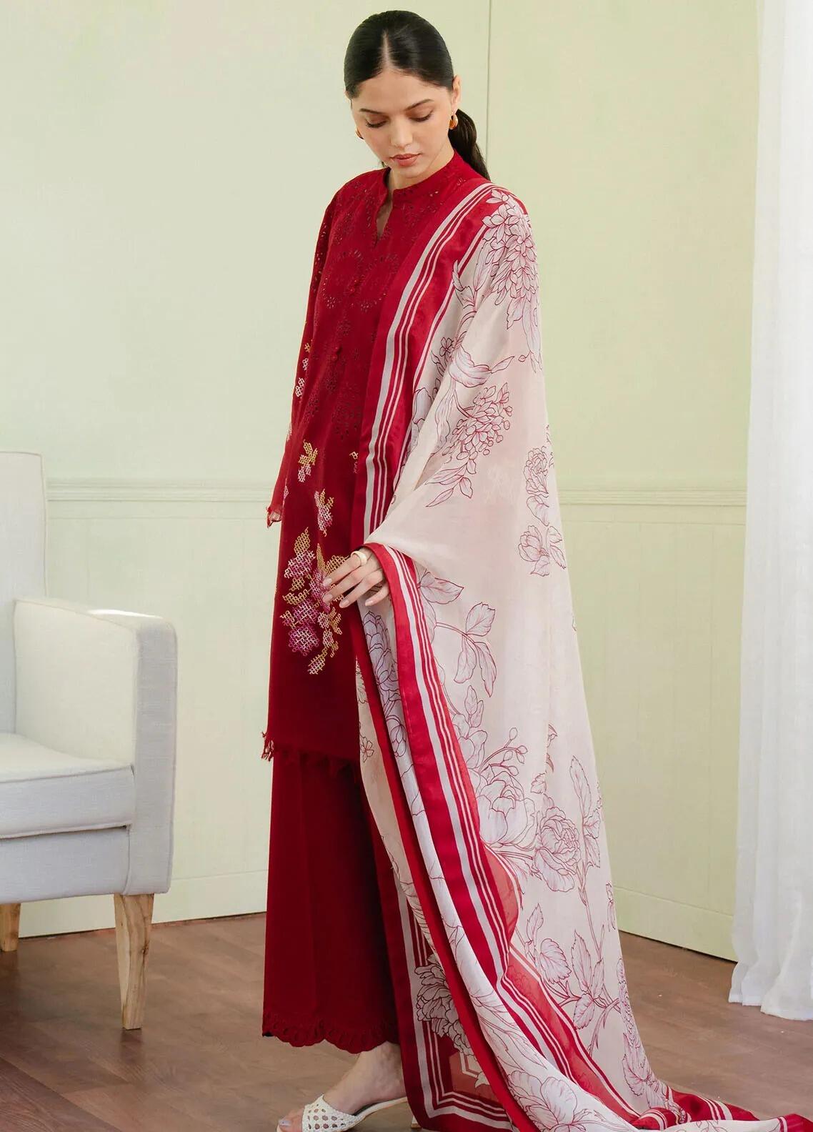 Zara Shahjahan 3 Piece Custom Stitched Suit - Red - LB31373 main image 1