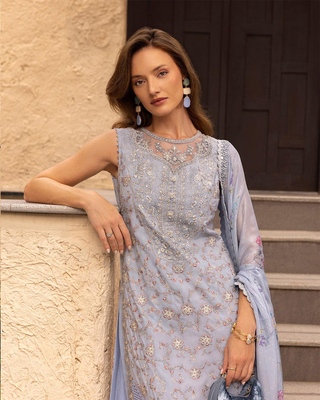 faiza saqlain ice blue dress Faiza Saqlain | Lenora Luxury Pret