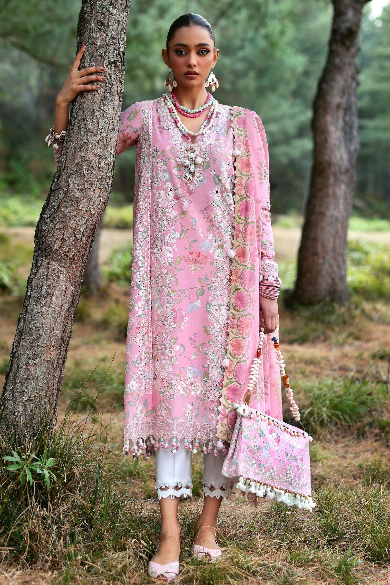 Pink Peach Luxury Lawn Suit | Zaha | Festive Lawn '23 | ELA - ZF23-06
