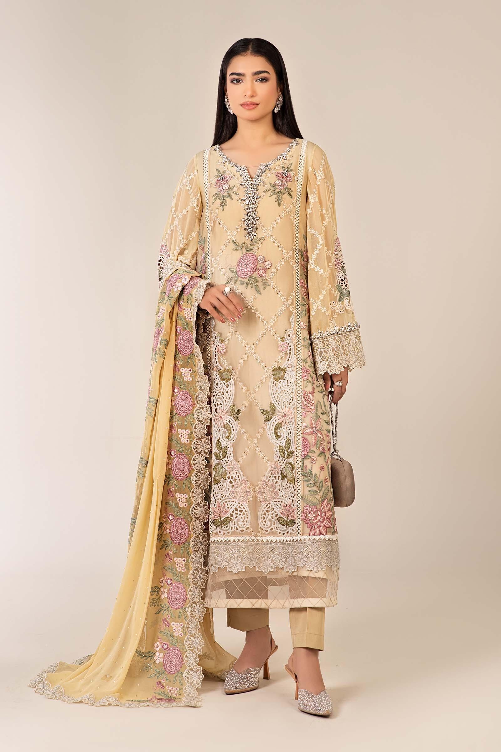 SF-EF25-41 Maria b Luxury Formal Yellow Embroidered Chiffon Formal Dress