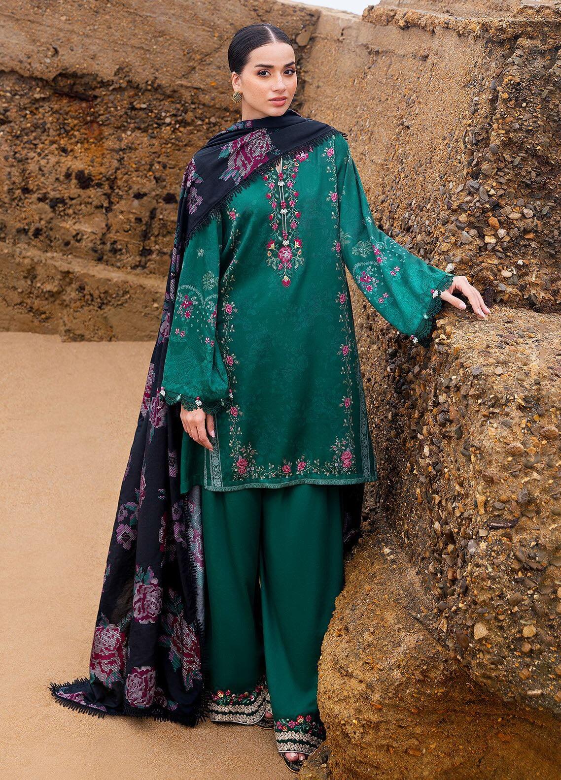Sukoon By Cross Stitch Embroidered Cotton Satin Suits Unstitched 3 Piece CS22CS AQUA FLAIR - Winter Collection main image 1