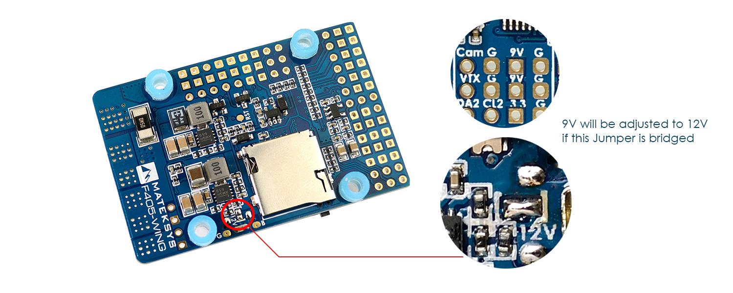 Jumper settings for the Matek Wing Flight controller