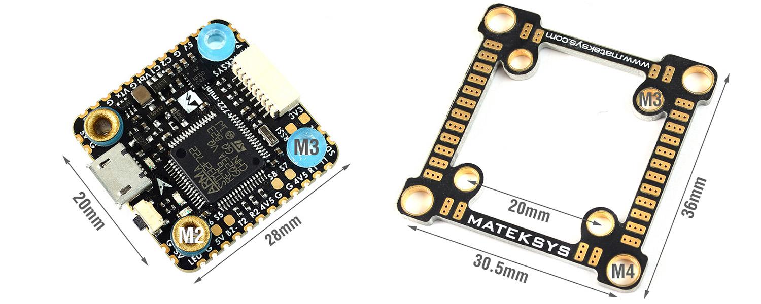 f722 mini converts to 30.5mm with adapter board