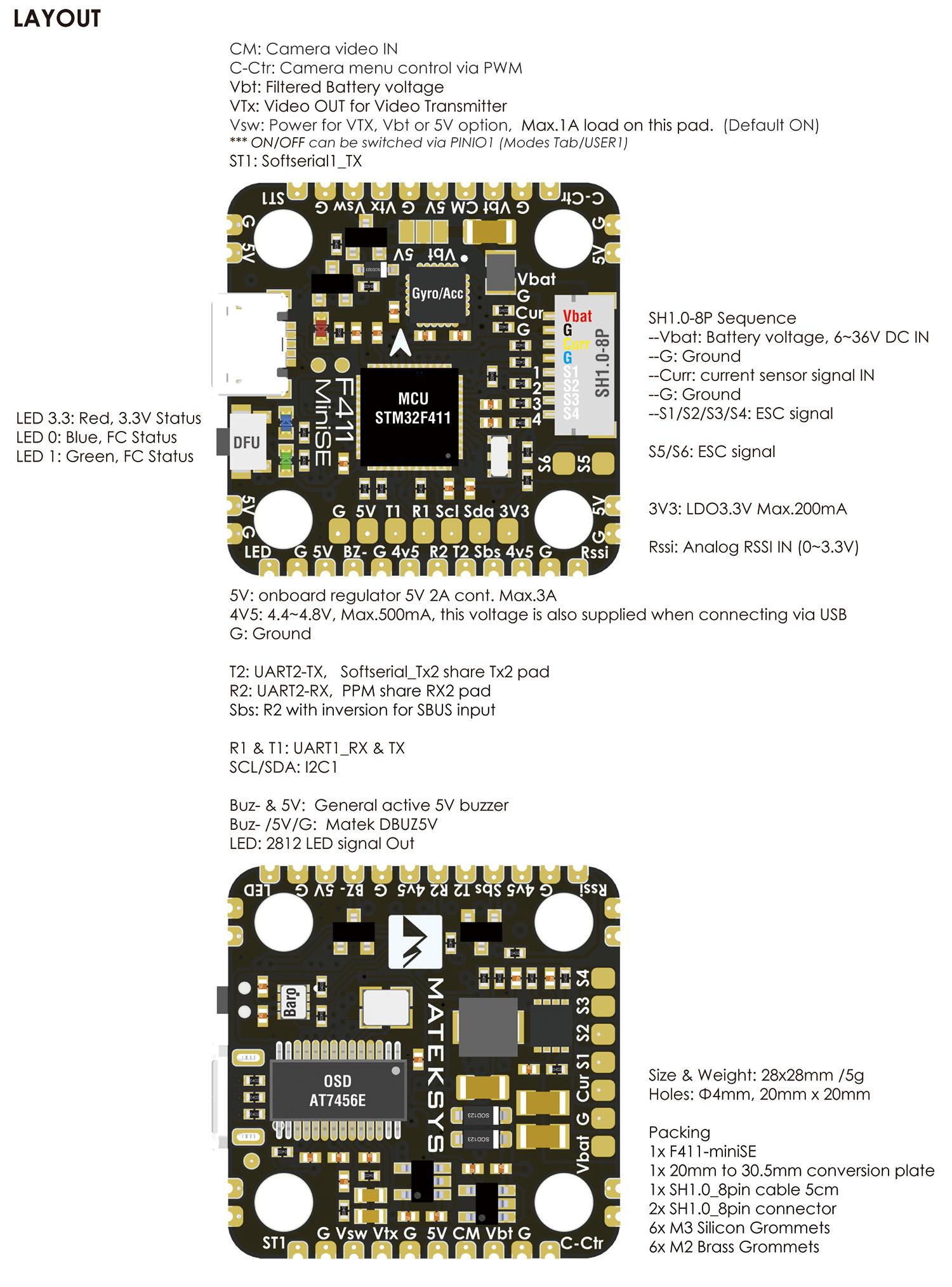 matek f411 mini se layout pin out