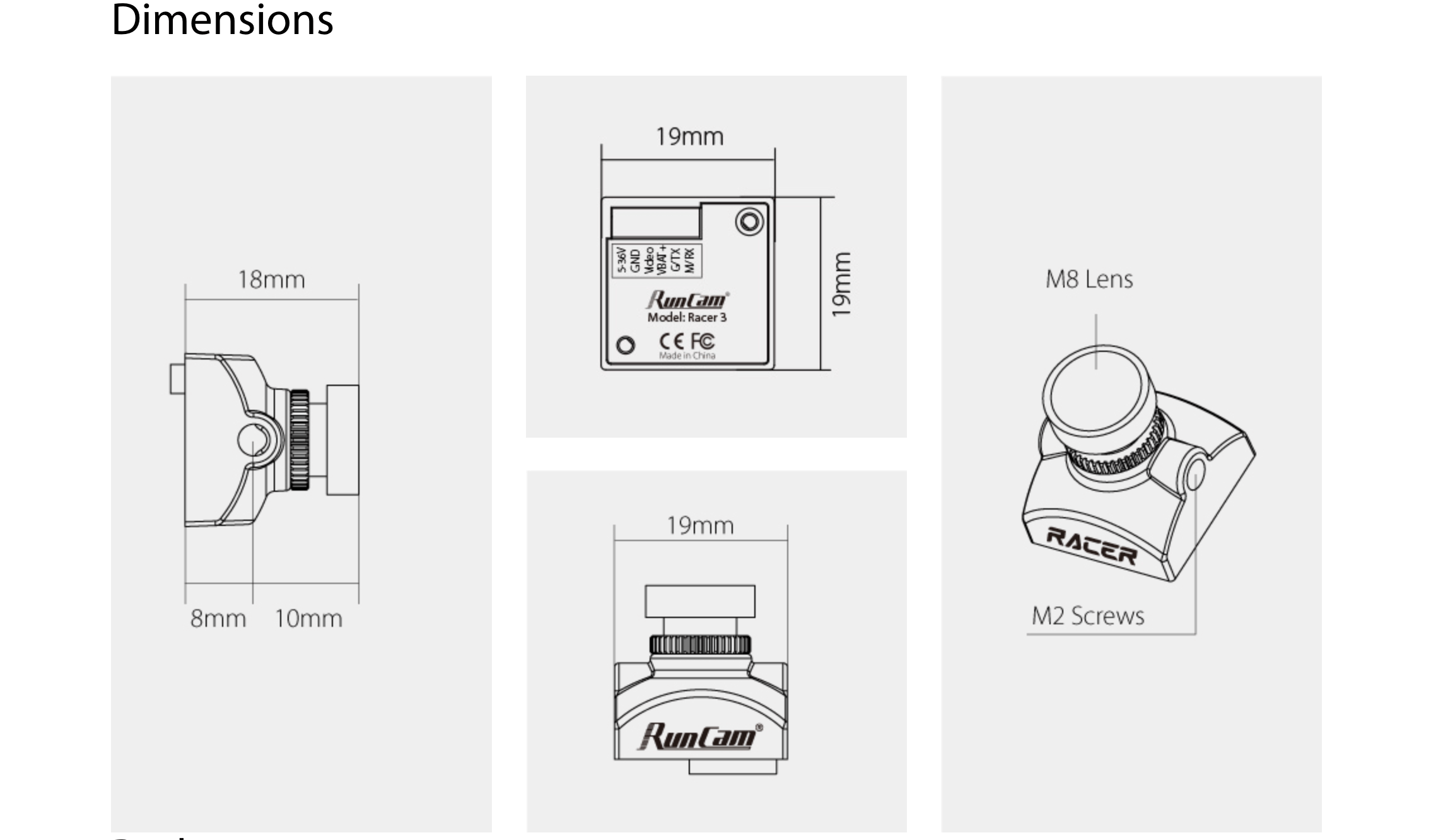 RunCam Racer 3 FPV Camera dimensions