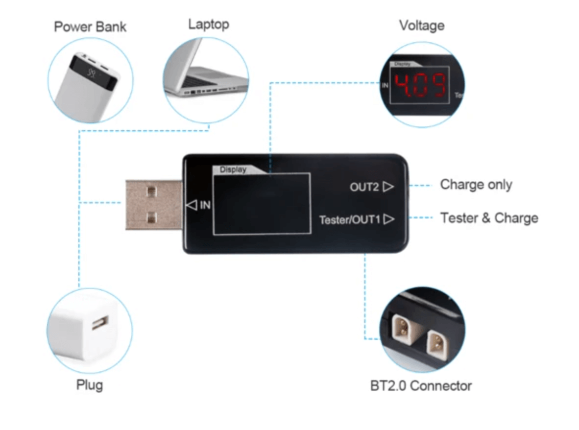 BT2.0 USB Battery Charger and Voltage Tester