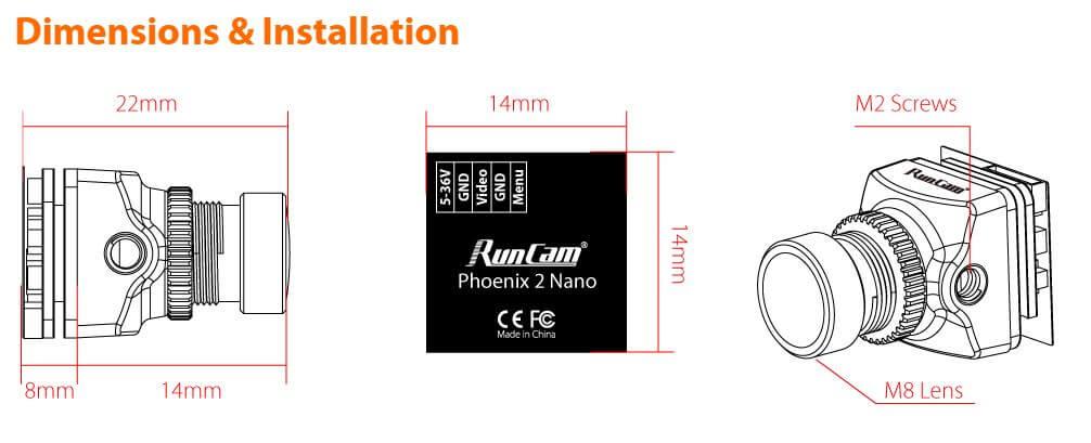 dimensions of the RunCam Phoenix 2 nano fpv camera