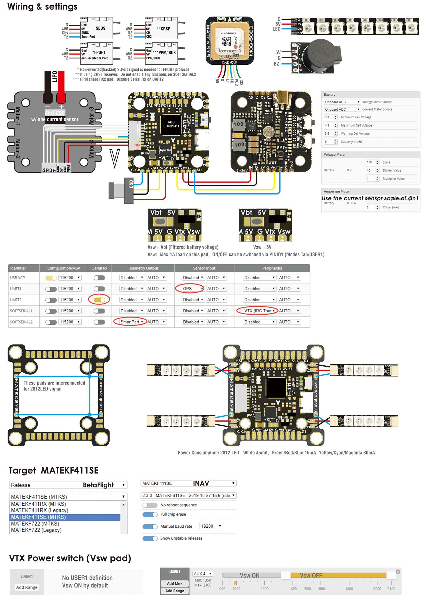 matek f411 minise wiring and settings guide