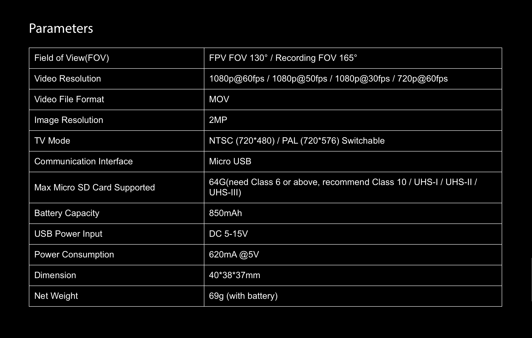 specs runcam 3s hd camera