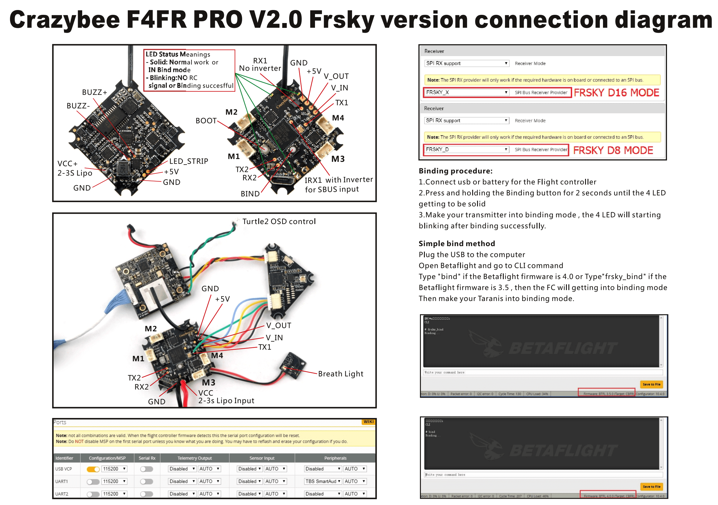 crazybee f4fr pro v2.0 wiring diagram and betaflight settings
