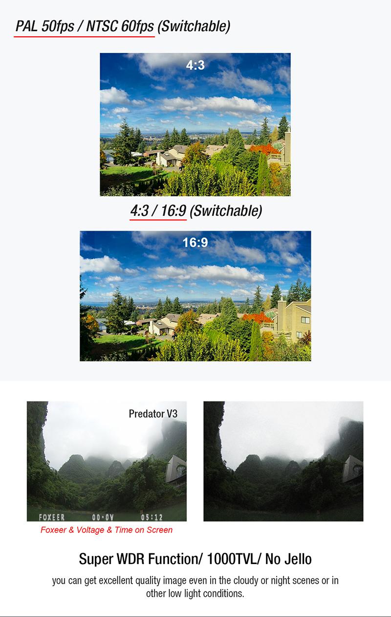 16:9 and 4:3 switchable fpv camera