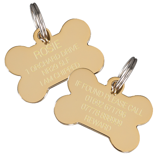 Large Gold Bone Pet id Tag for Dogs Gold Plated Quality Tags