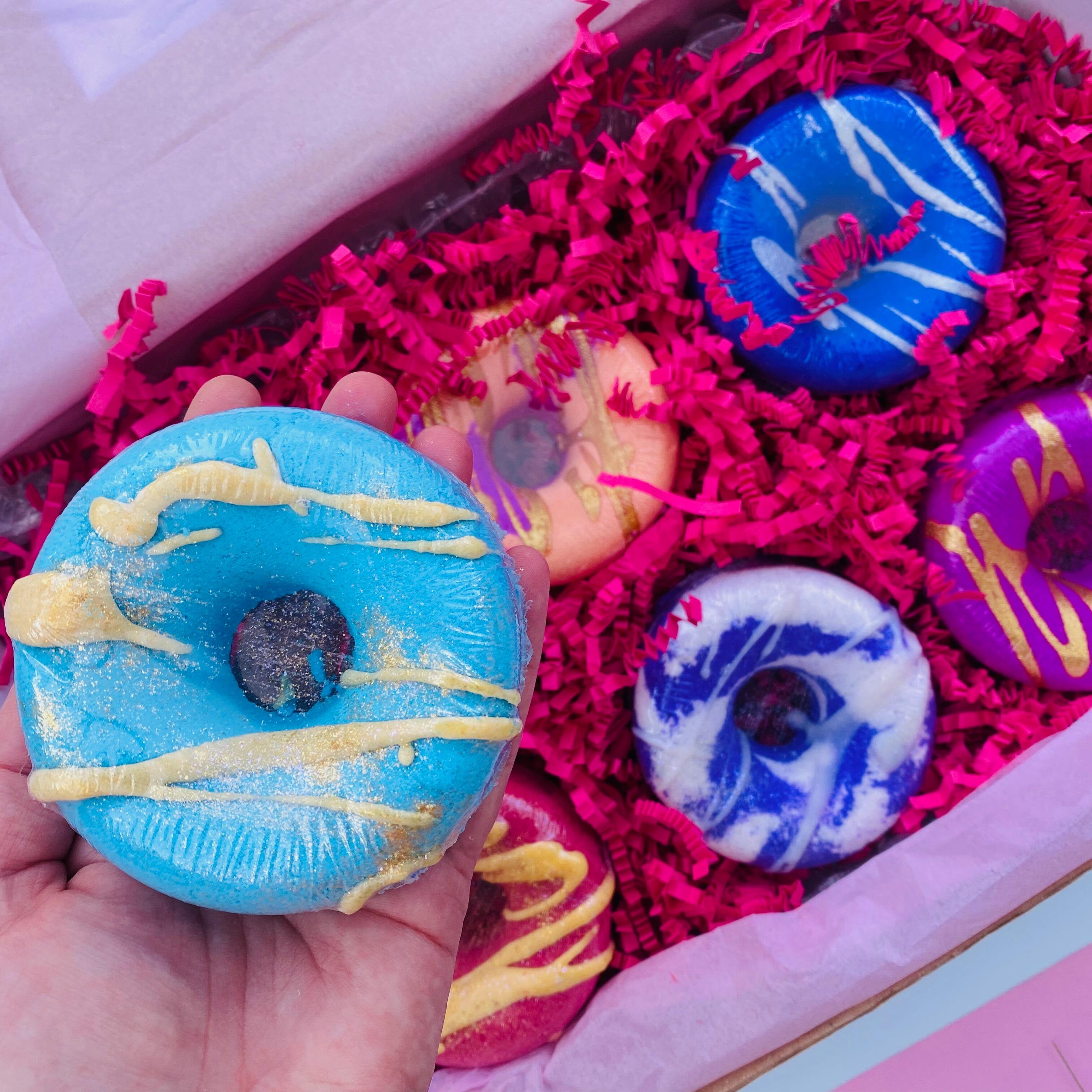 Light blue donut bath bomb with Seychelles scent