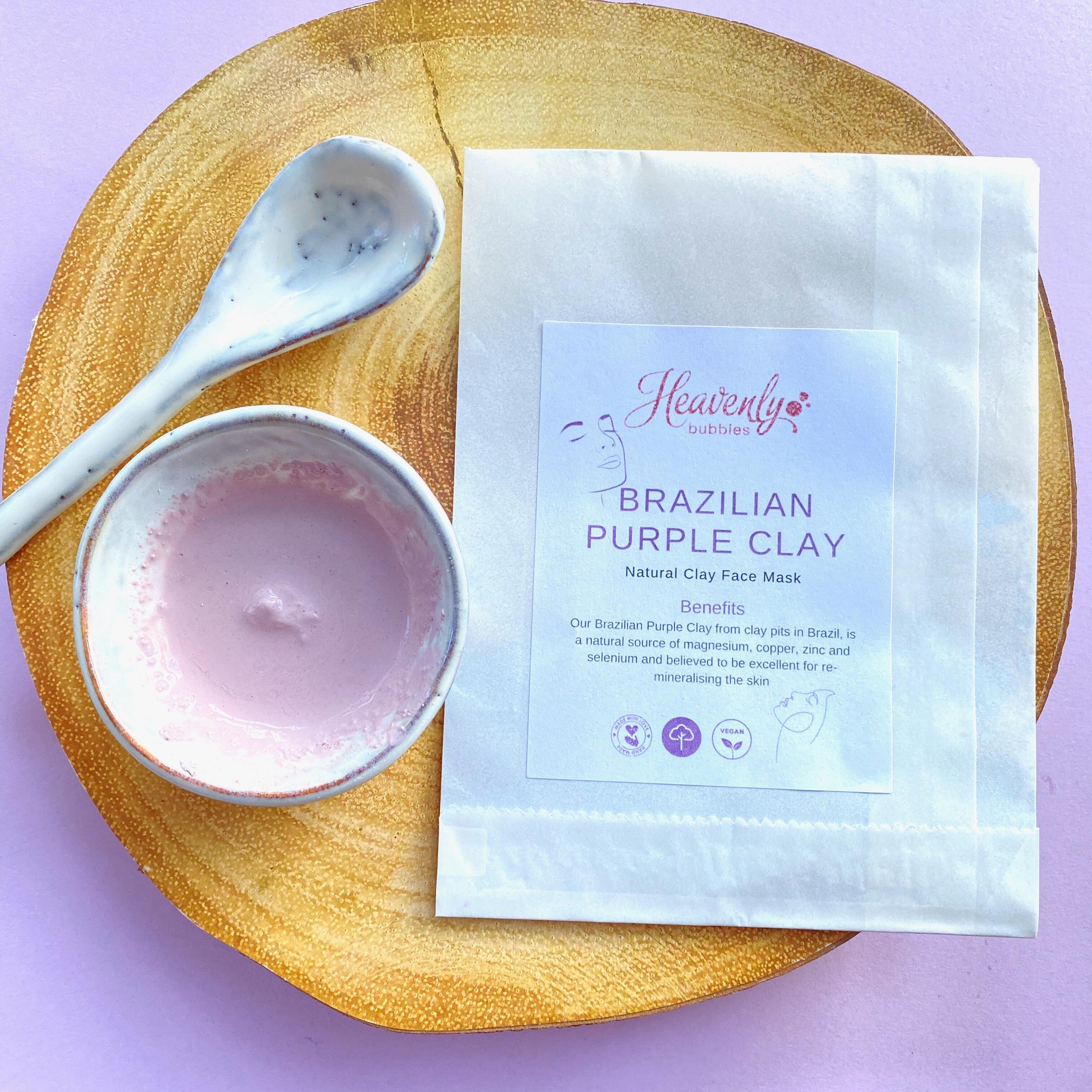 Natural Vegan Purple Clay Mask Powder Ready to Mix – Skincare by Heavenly Bubbles