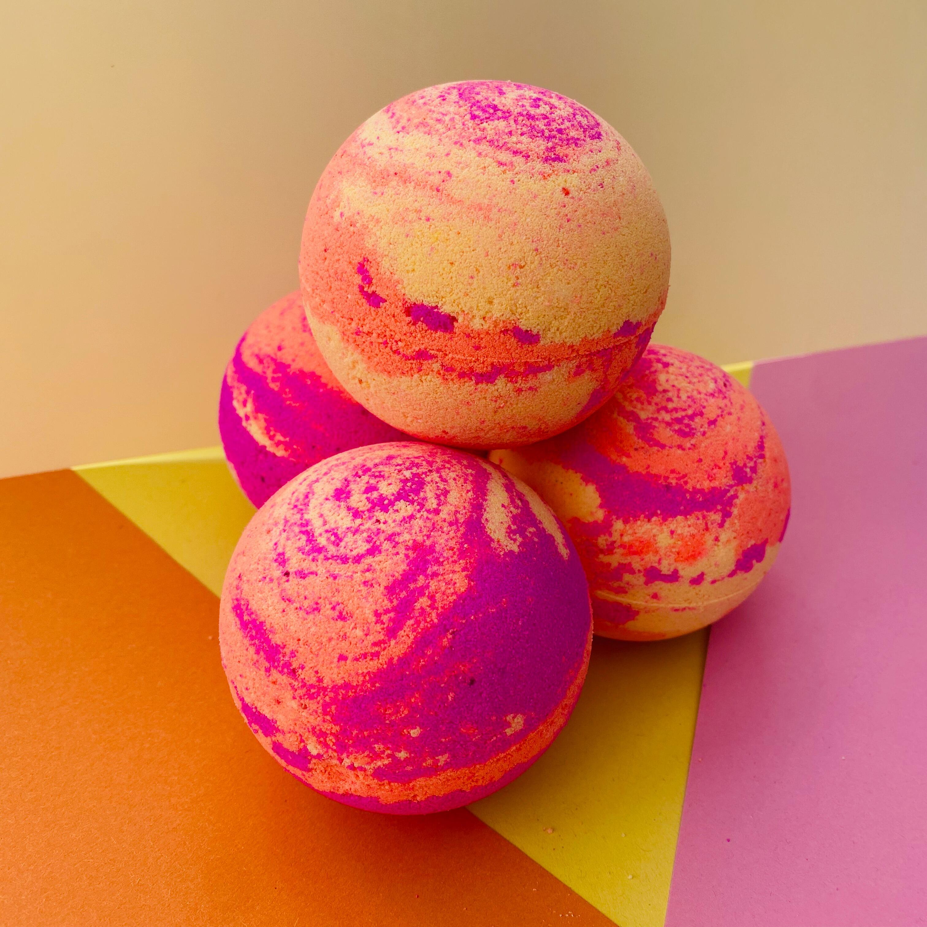 Back to the 80s bath bomb in neon orange, yellow and pink