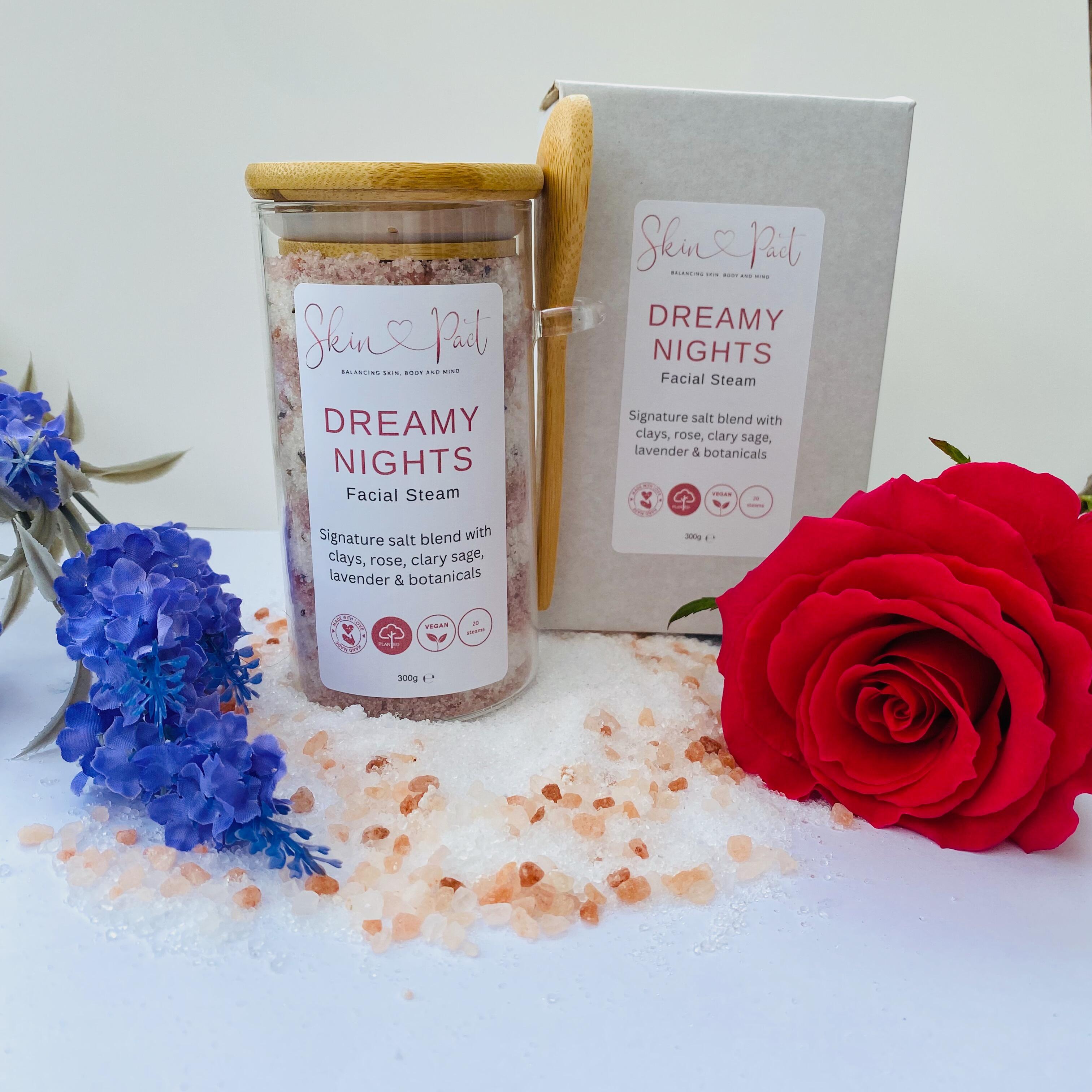 Luxurious Dreamy Nights facial steam with lavender petals and Brazilian purple clay