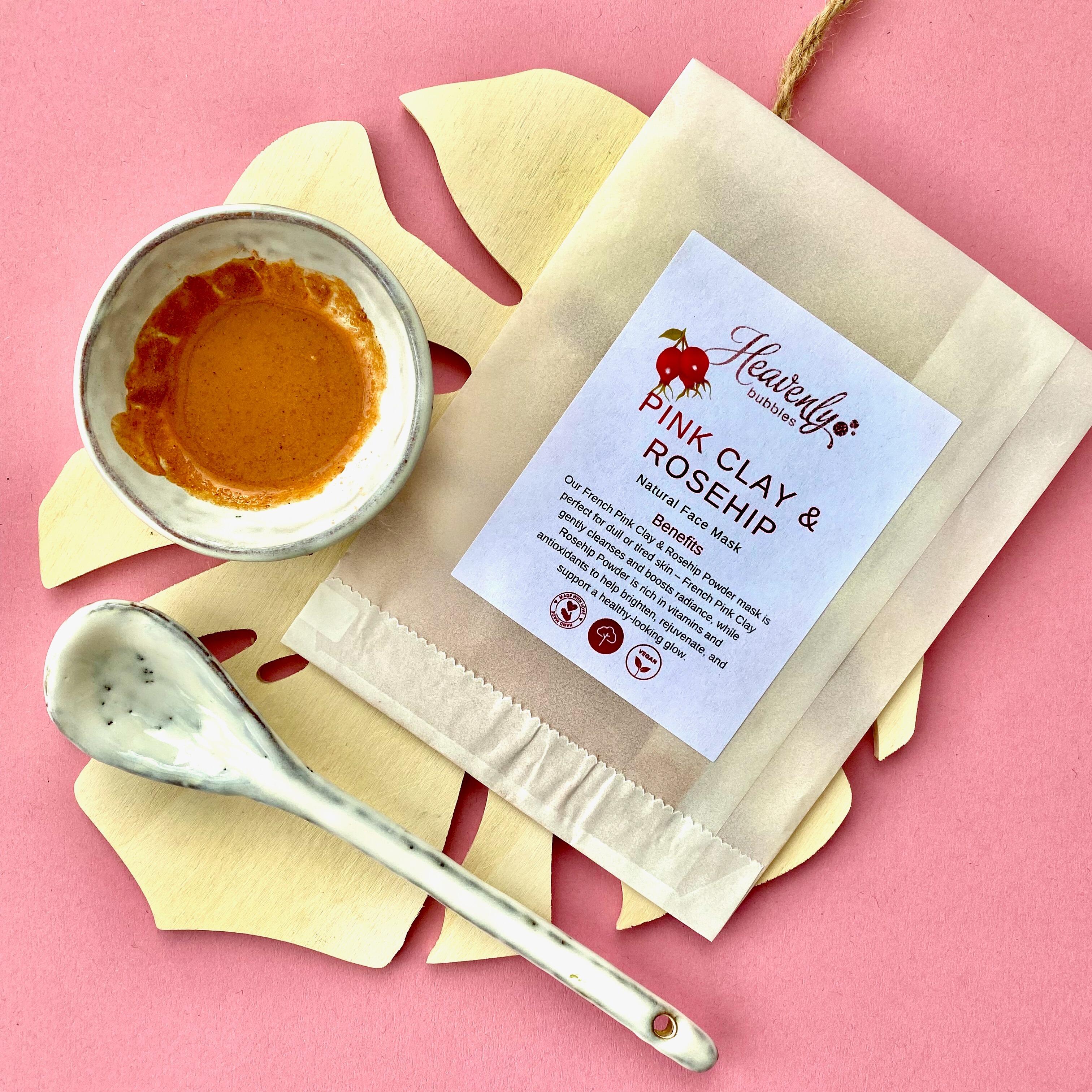 Natural Pink Clay and Rosehip Powder Face Mask – Gentle Brightening Skincare