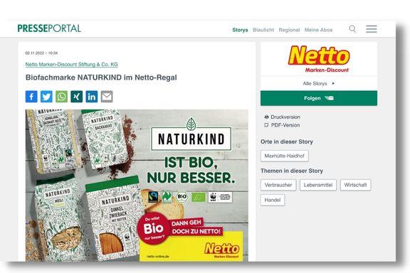 Discounter Netto focuses on organic - with its privat label “Naturkind”