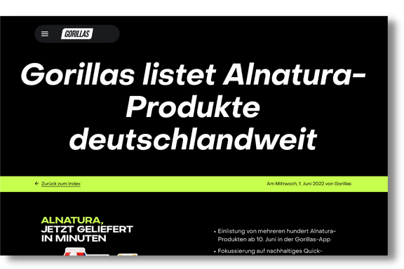Delivery service Gorillas includes Alnatura products in its assortment