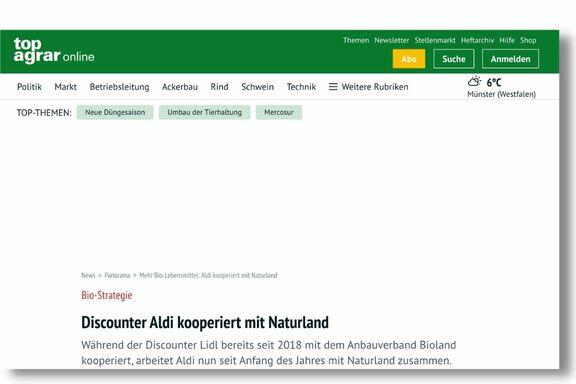 After Lidl has been cooperating with the organic farming association Bioland since 2018, Aldi has now been working with Naturlan