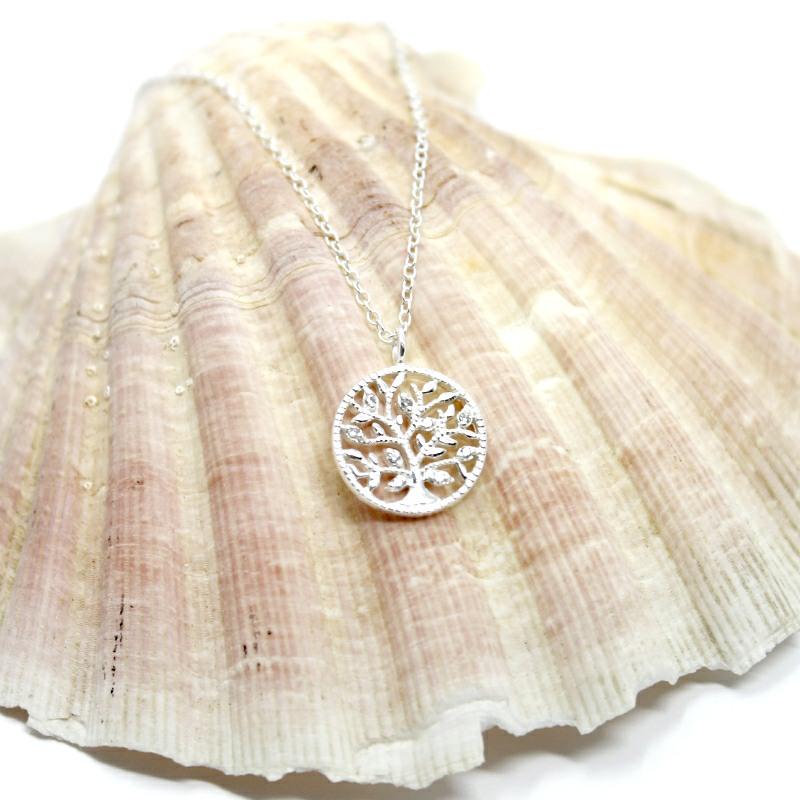 silver & cubic zirconia tree of life pendant