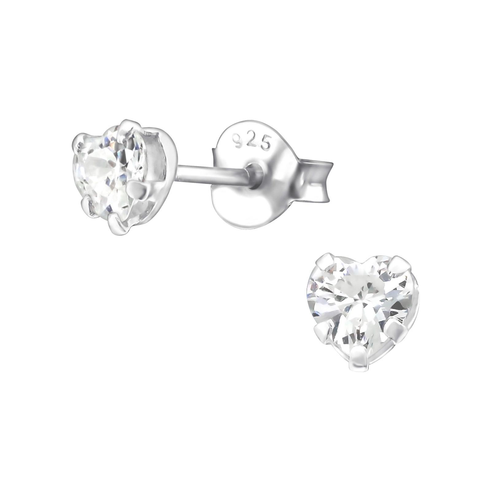 silver heart cubic zirconia stud earrings