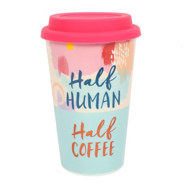 half human half coffee travel mug