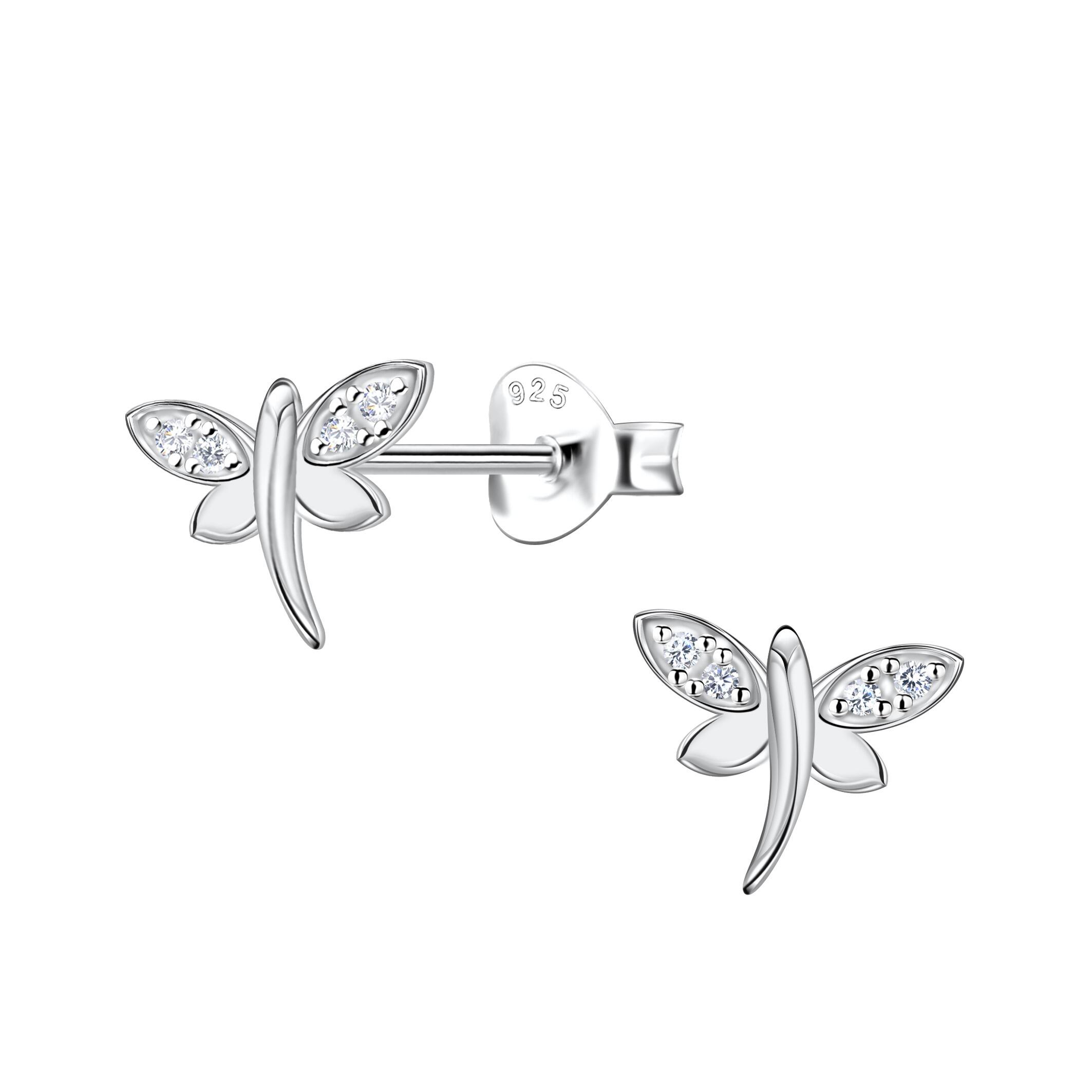 sterling silver dragonfly stud earrings with cubic zirconia