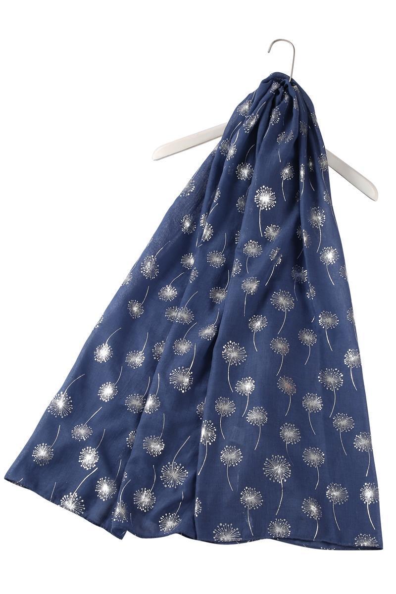 denim blue dandelion print scarf