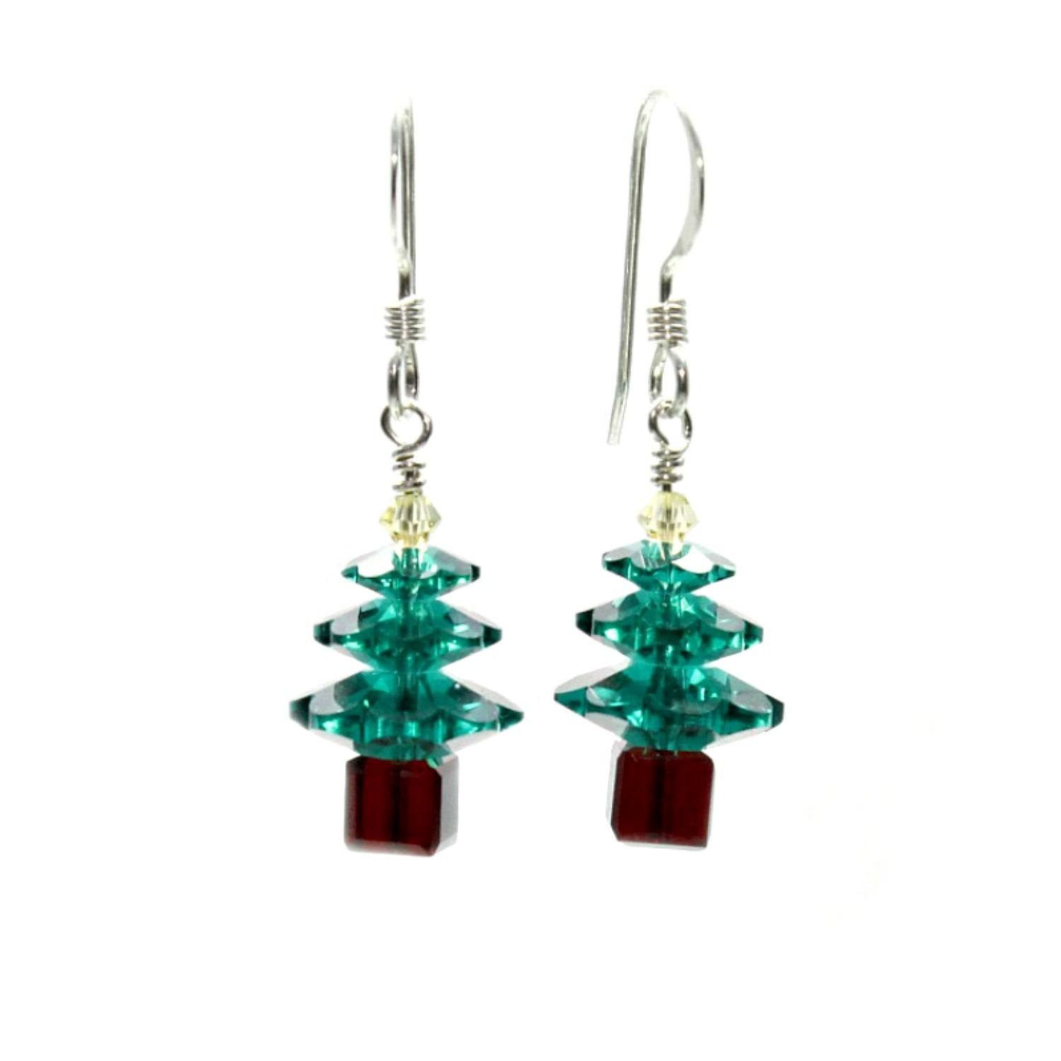 green and red christmas tree earrings