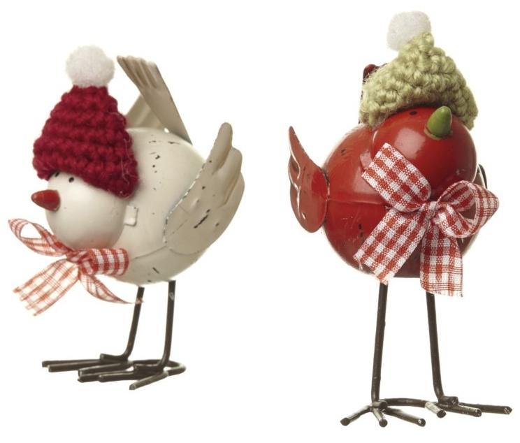 Metal birds with knitted hat