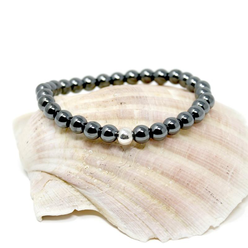 silver & hematite bead bracelet