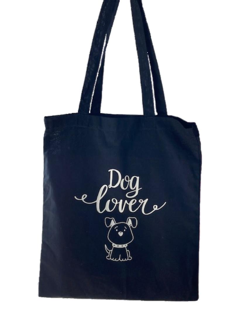 dog lover tote bag black
