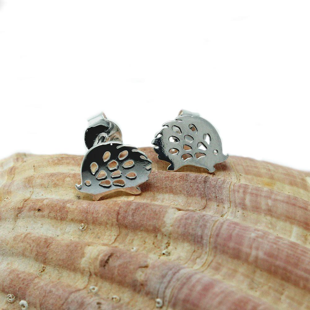 silver hedgehog earrings