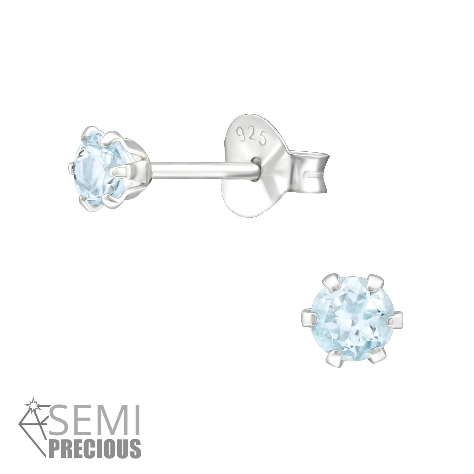 silver blue topaz earrings 3mm