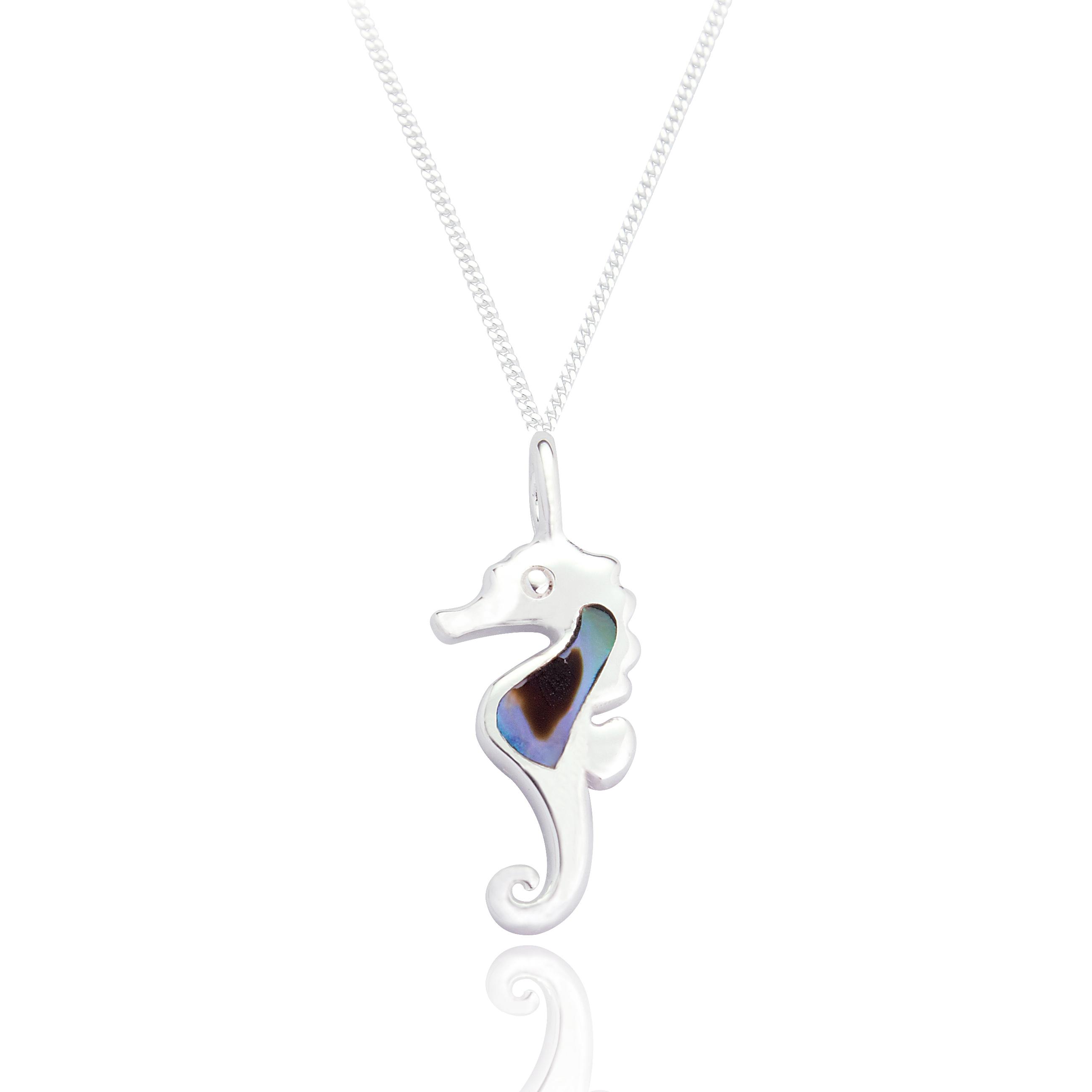 silver seahorse abalone pendant
