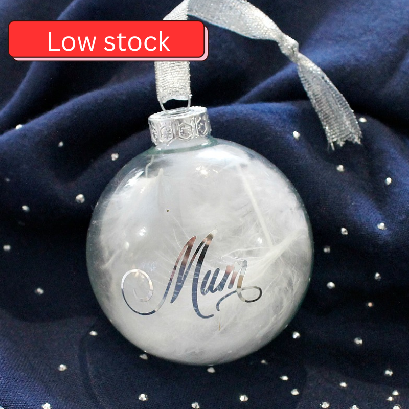 white feather bauble personalised