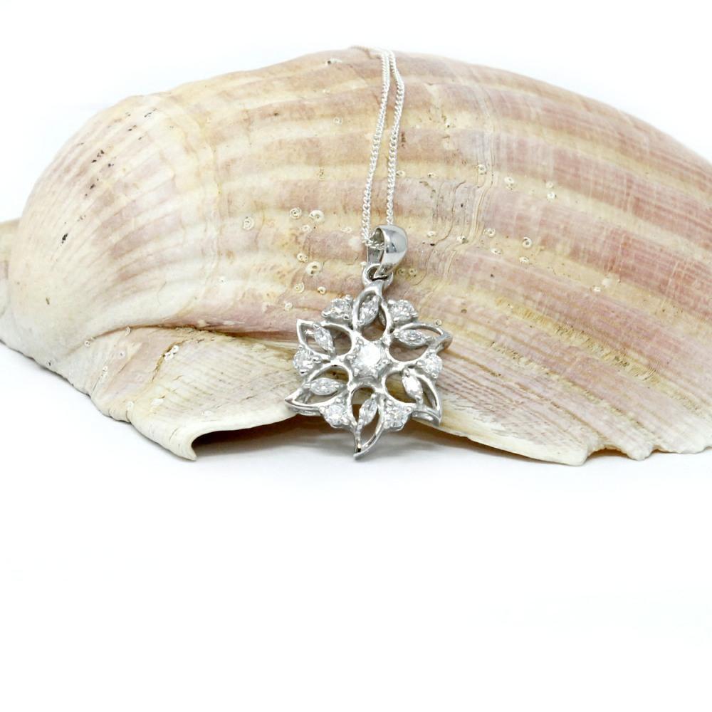 cubic zirconia flower pendant