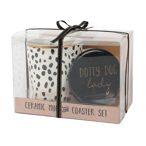 dotty dog lady coaster & mug set