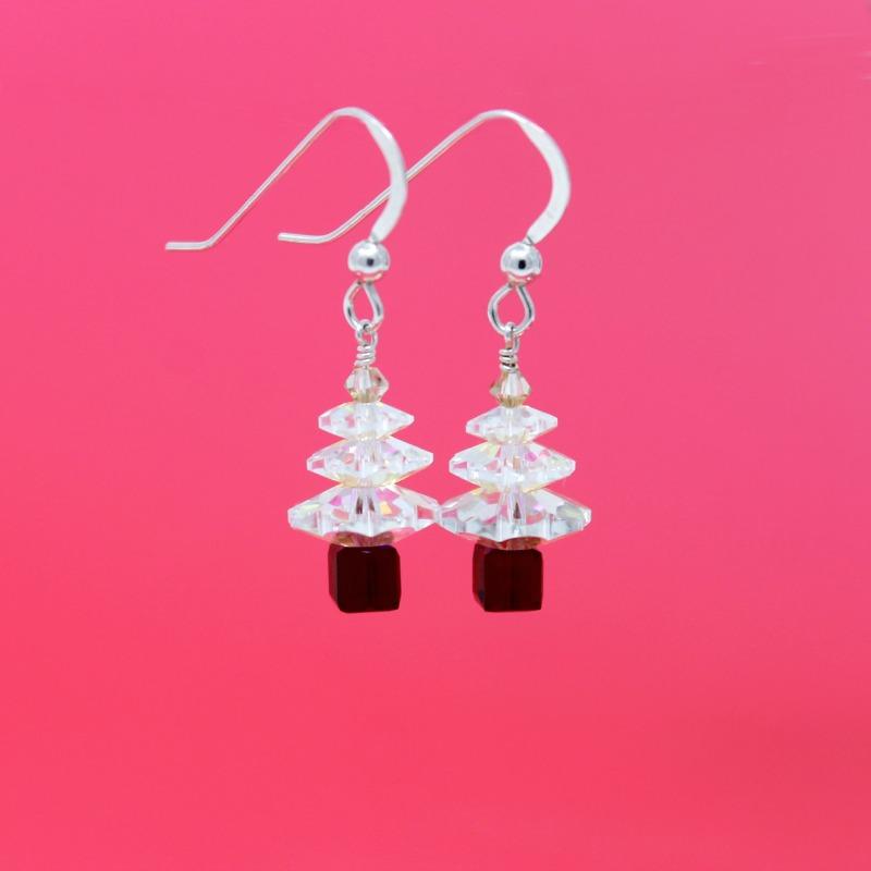 crystal & red xmas tree earrings