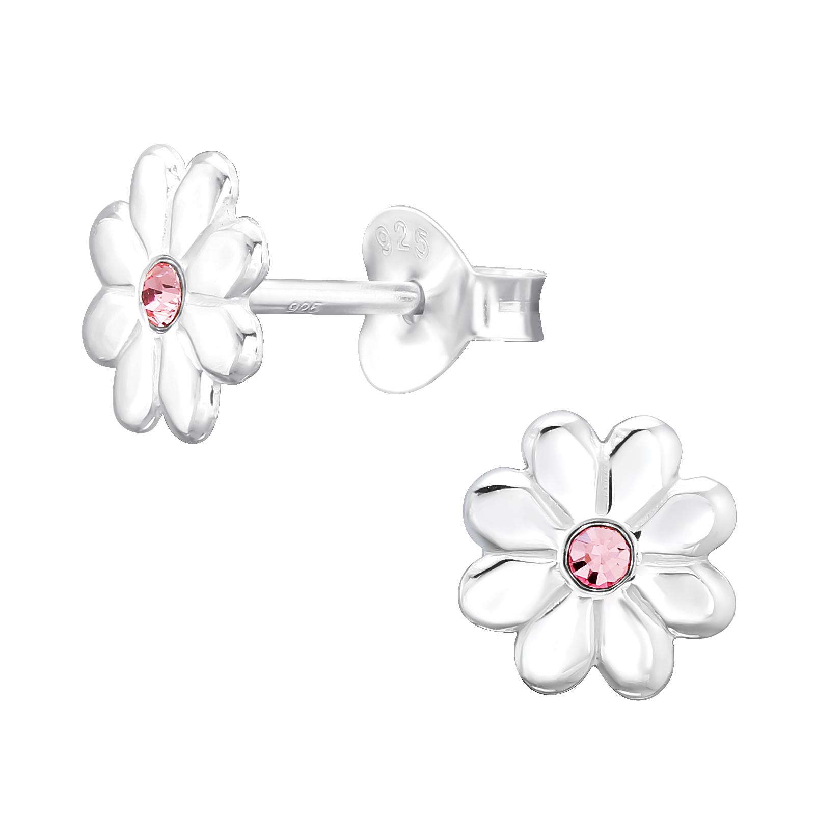 pink crystal flower earrings
