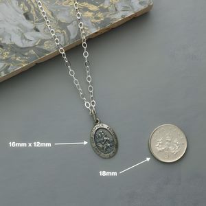 Oval Antique Sterling Silver St Christopher Necklace
