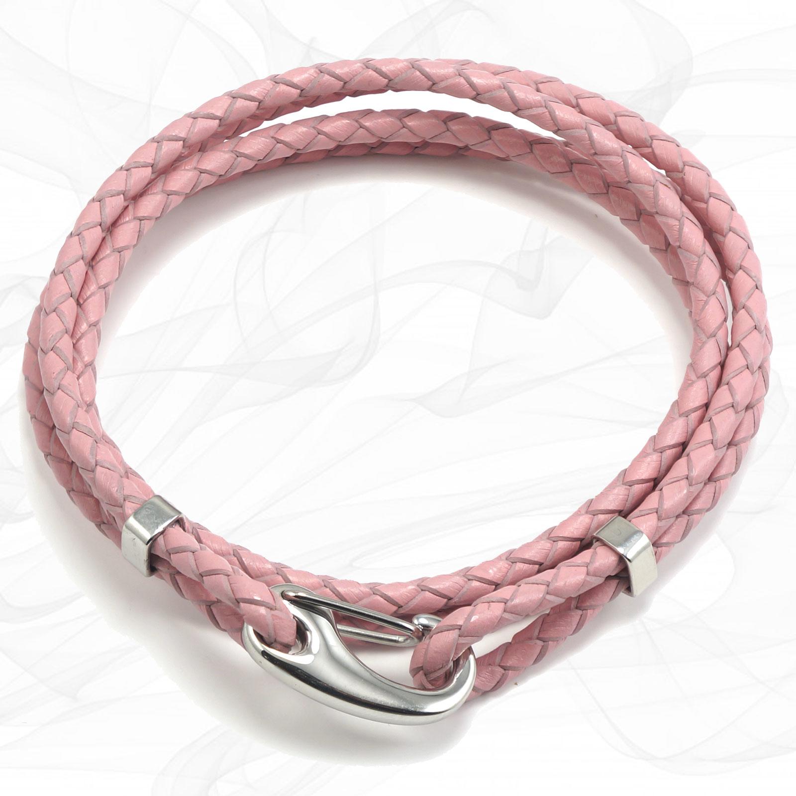Pink Four Strap Bolo Leather Bracelet with a Petit Steel Lobster Clasp