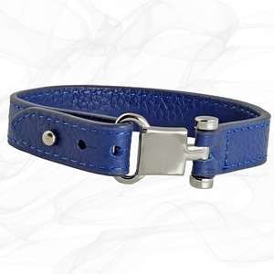 St Christopher Blue Square Buckle Leather Wrap around Adjustable Bracelet