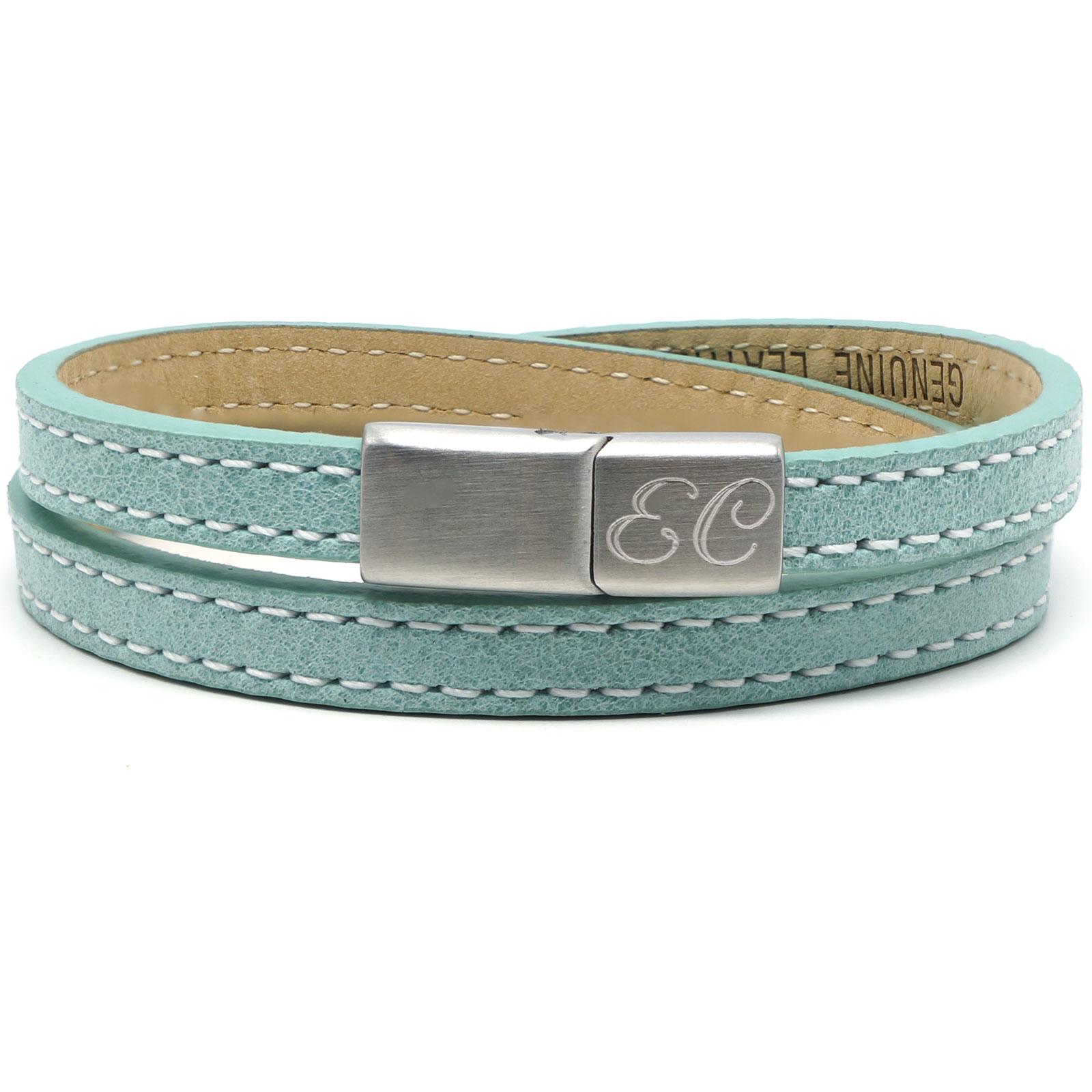 Turquoise Personalised Initial ID Leather Bracelets for her